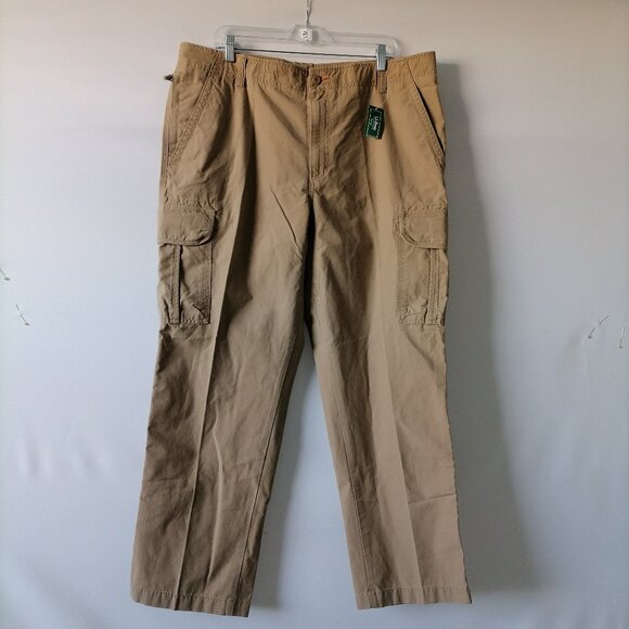NWT L.L. Bean Mens Dark Khaki Flat Front Natural Fit Cargo Pant Size 40x30